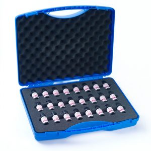 Arcotest Transportkoffer blau mit pinker Tinte | Arcotest